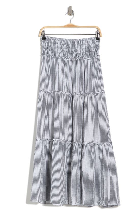 Max Studio Tiered Maxi Skirt In Grey Ticking Stripe