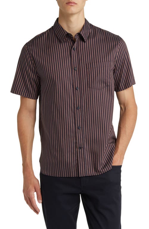 Shop Vince Claremont Stripe Short Sleeve Button-up Shirt In Coastal/campfire