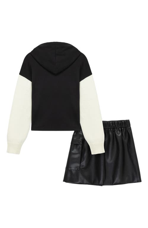 Shop Habitual Kids Kids' Colorblock Hoodie & Faux Leather Skort Set In Black