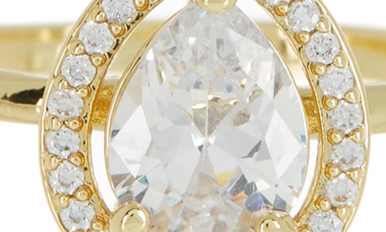 Shop Covet Crystal Halo Pear Cut Crystal Ring In Gold