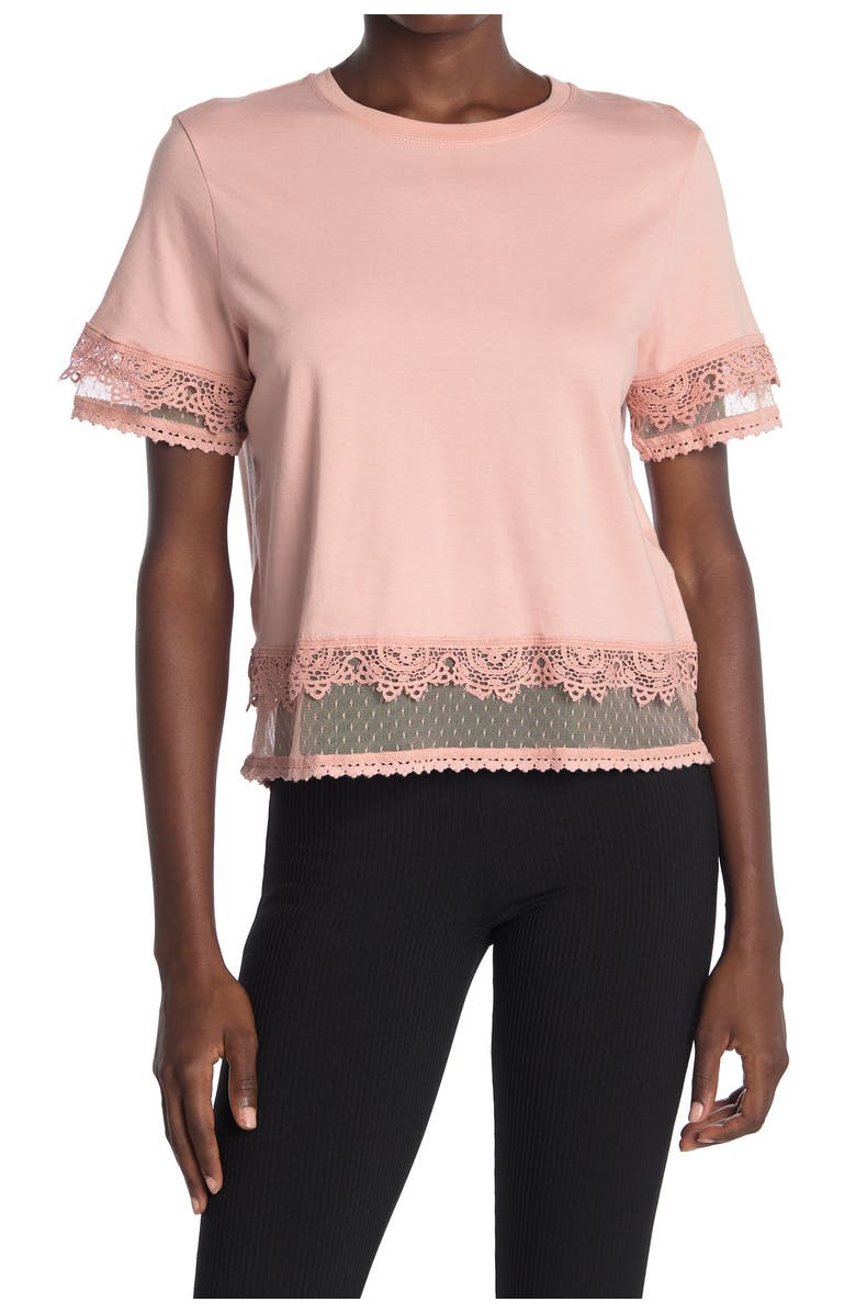 TOPSHOP Lace Trim Crop Tee, Main, color, 650