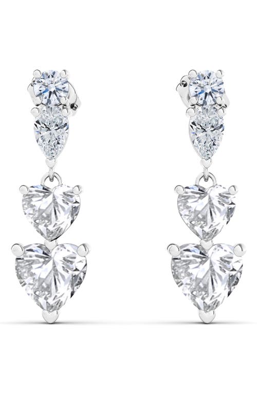 Lab Created Diamond Heart Drop Earrings in 18K White Gold