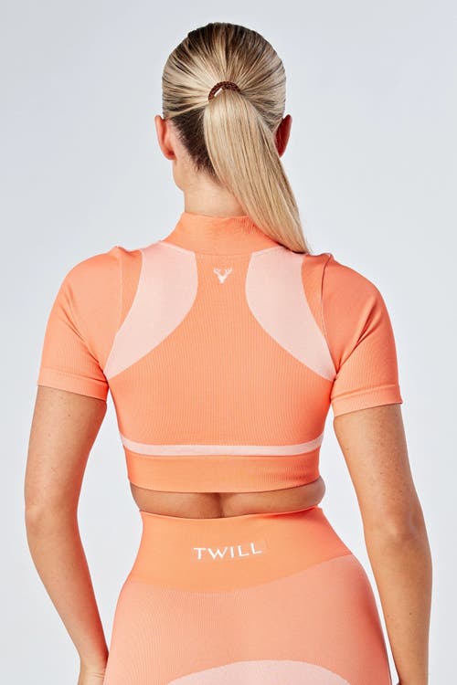 Shop Twill Active Recycled Color Block Zip-up Crop Top In Coral