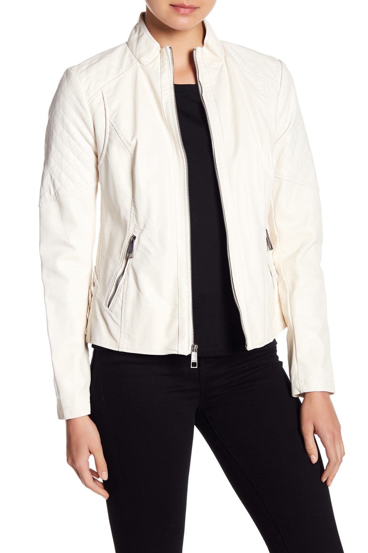 Guess Faux Leather Jacket In White