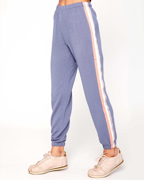 Shop Rebody Active Homebase Fleece Sweatpants In Dusty Blue/stripe