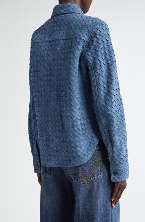 Shop Bottega Veneta Intrecciato Suede Button-up Shirt In Mid Blue