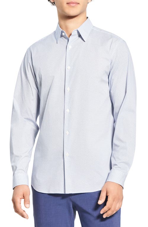 Theory Irving Dot Print Stretch Button-Up Shirt in Horizon Blue Multi