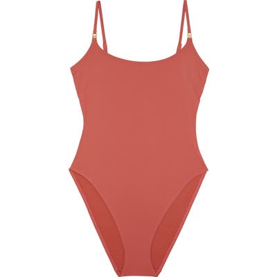 Tory Burch High Leg One-Piece Swimsuit, Orange