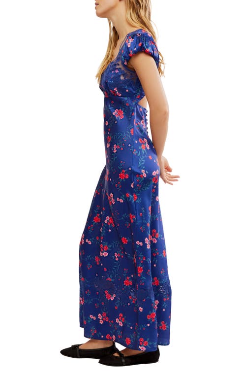 Shop Free People Butterfly Babe Polka Dot Cutout Maxi Dress In Navy Combo