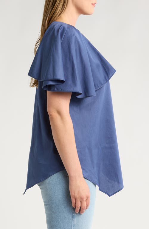 Shop Harshman Tatyana Ruffle Asymmetric Cotton Top In Indigo Blue