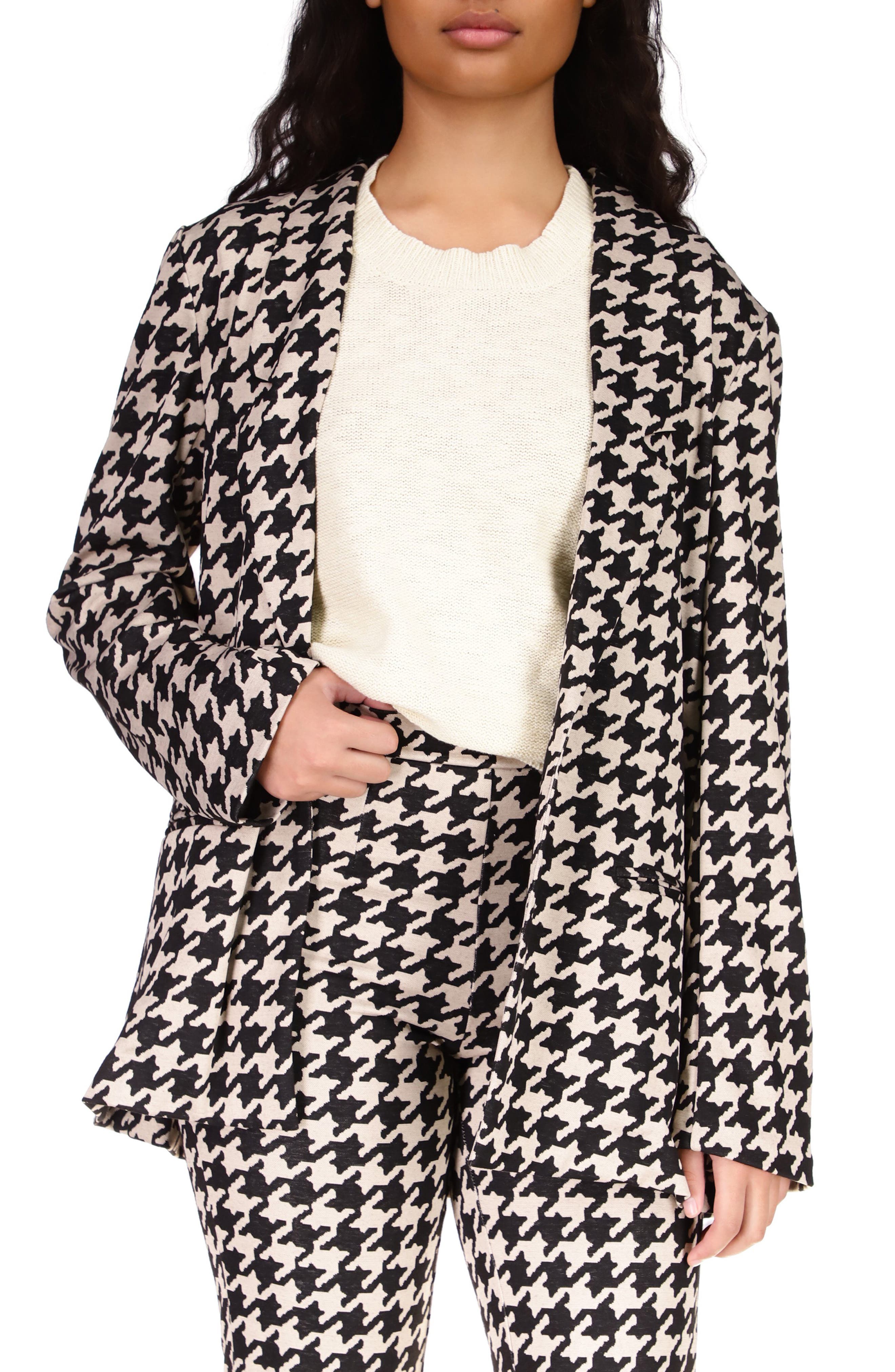 Sanctuary City Blazer Oatmilk Houndstooth, Size Medium