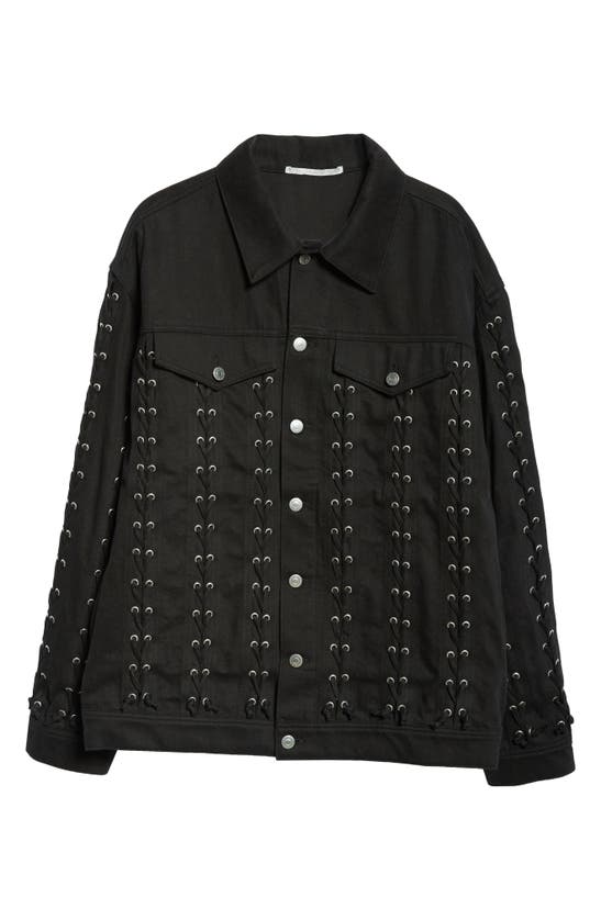Shop Stella Mccartney Lace-up Denim Jacket In 1091 - Natural Black