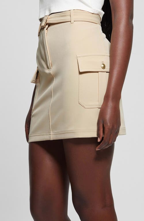 Guess Fiona Belted High Waist Cargo Crepe Miniskirt In Foamy Taupe