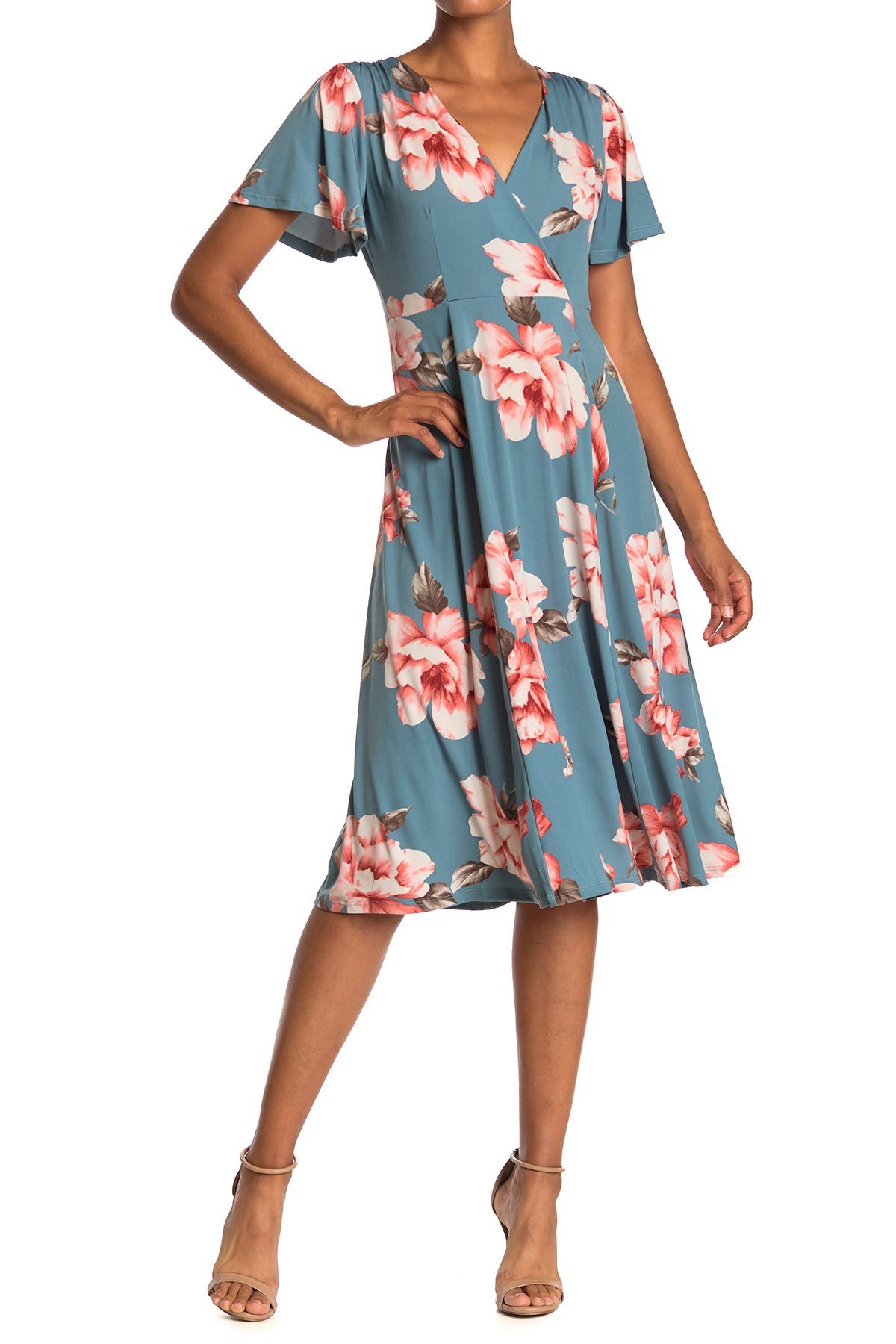 floral flutter sleeve dress