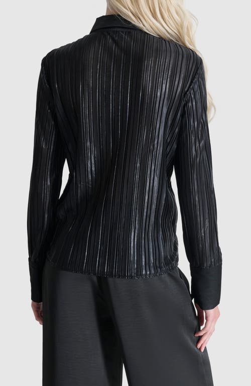 Shop Dkny Foil Pleated Button-up Shirt In Black