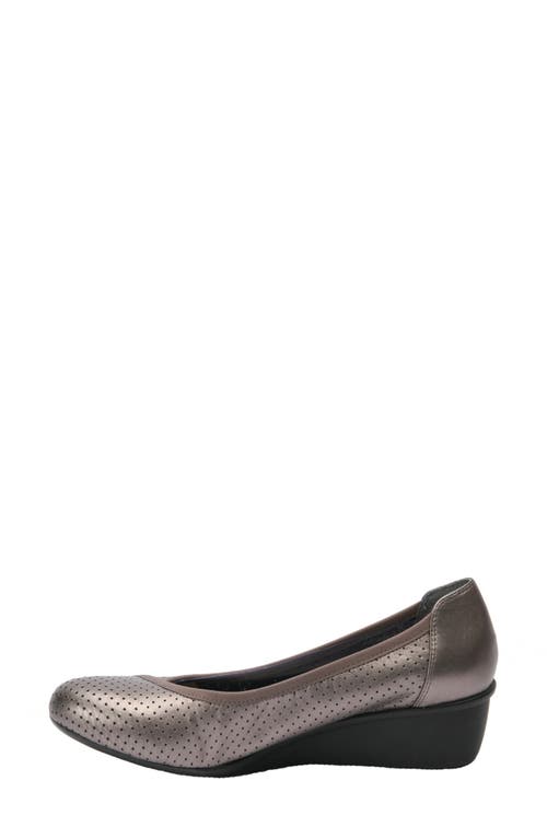 Ros Hommerson Evelyn Perforated Wedge Pump In Pewter Leather