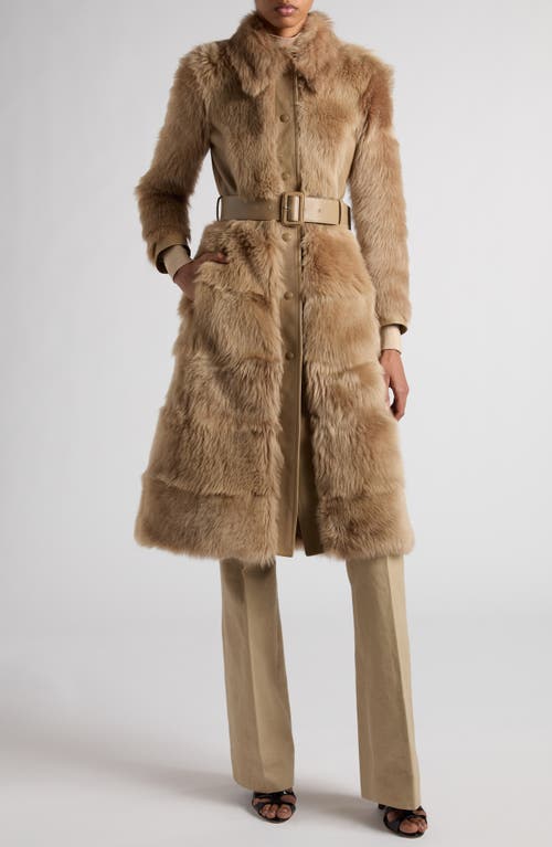 Shop Tom Ford Soft Shearling & Leather Belted Coat In Jb020 Honey Beige