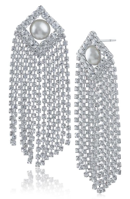 Shop Jardin Imitation Pearl & Crystal Fringe Drop Earrings In White/clear/silver