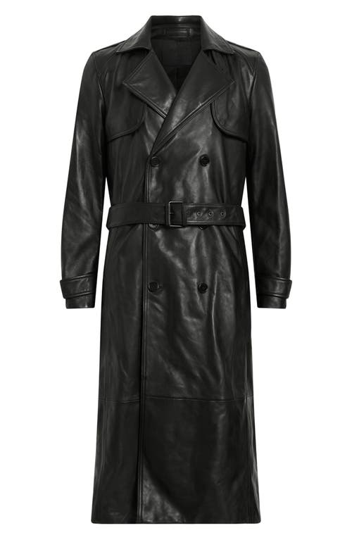 Shop Allsaints Neo Belted Leather Trench Coat In Black