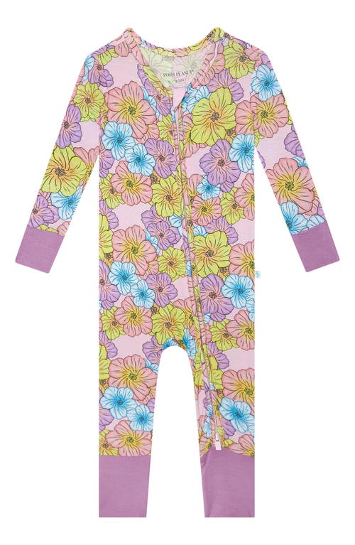 Posh Peanut Kourtney Floral Fitted Convertible Footie Pajamas In Open Purple