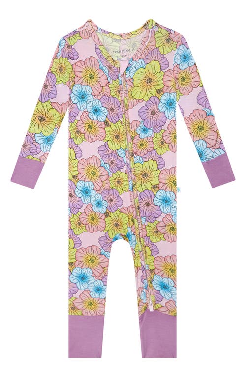 Shop Posh Peanut Kourtney Floral Fitted Convertible Footie Pajamas In Open Purple