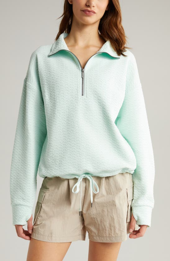 Shop Zella Revive Half Zip Sweatshirt In Green Glimmer