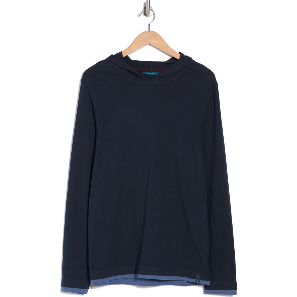 Perry Ellis Double Layer Cotton Hoodie In Dark Sapphire