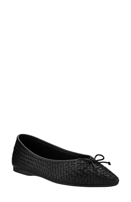 Goldfinch Pointed Toe Ballet Flat in Black Woven Leather
