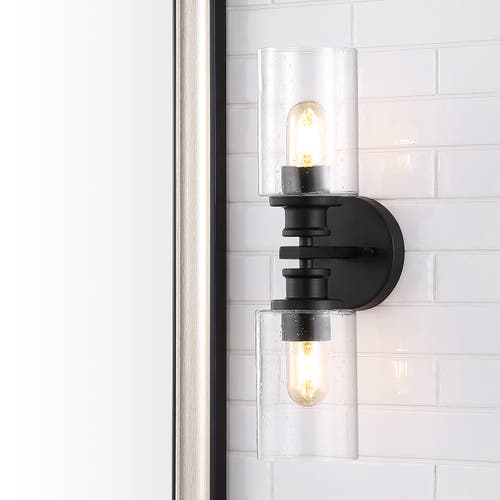 Jonathan Y Jules Cylinder 2-light Iron/seeded Glass Farmhouse Contemporary Led Wall Sconce In Black