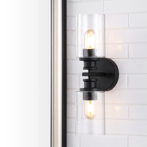 Shop Jonathan Y Jules Cylinder 2-light Iron/seeded Glass Farmhouse Contemporary Led Wall Sconce In Black