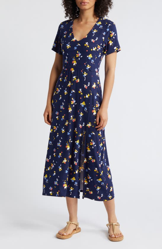 Shop Loveappella Floral Midi Dress In Navy
