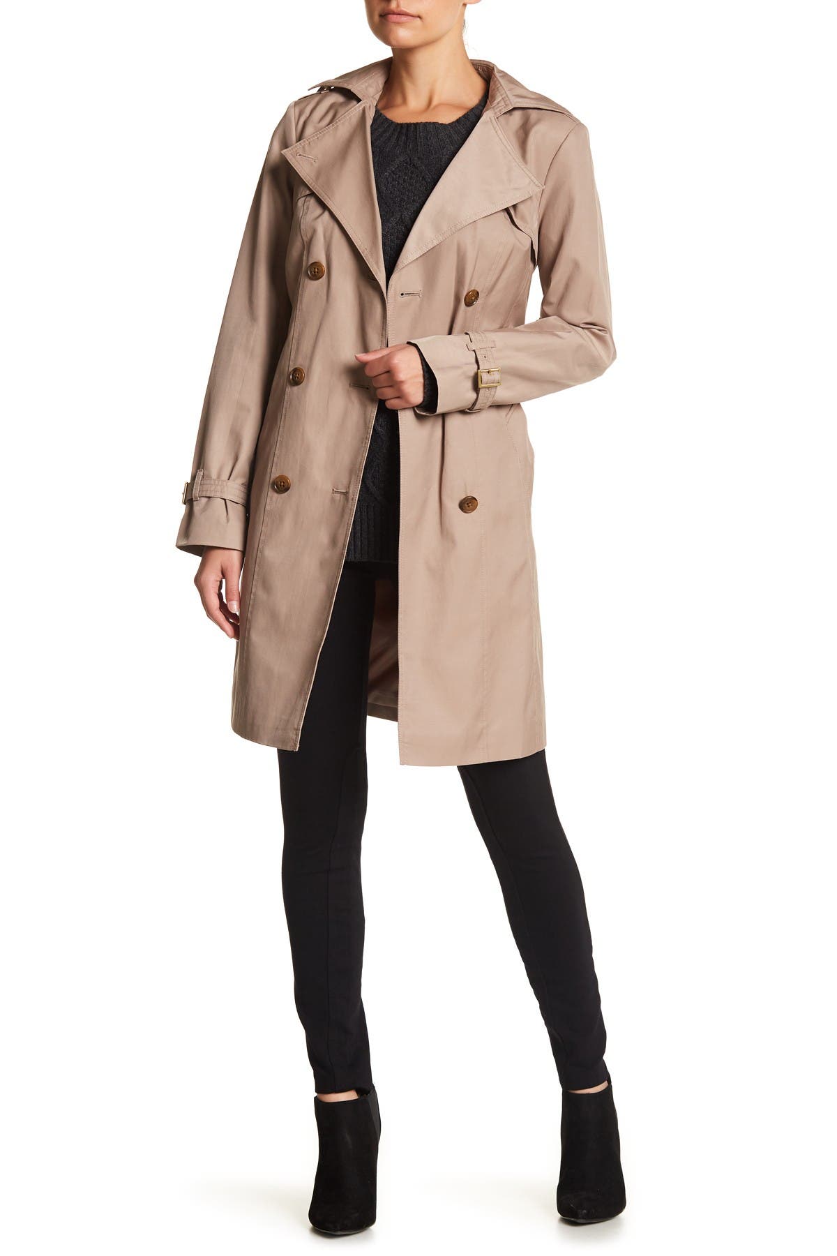 Cole Haan Hooded Double-breasted Trench Coat In Dune