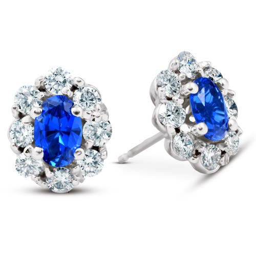 BLISS DIAMOND BLISS DIAMOND 3.10 CT BLUE SAPPHIRE & DIAMOND HALO STUDS 14K GOLD LAB GROWN 