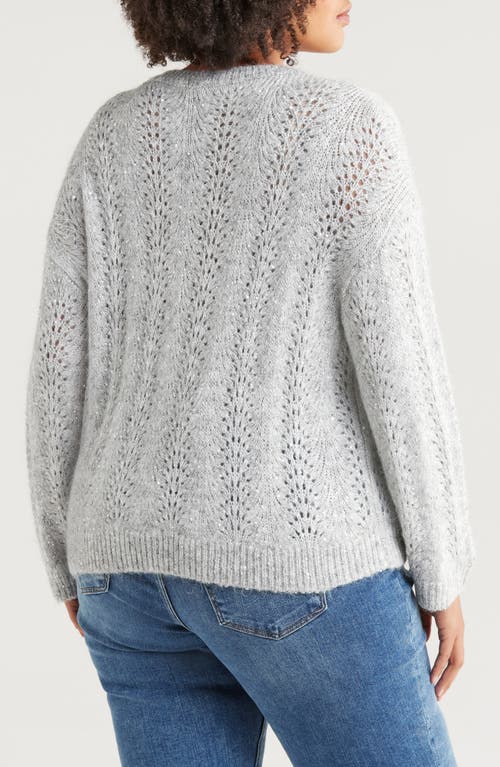 Shop Vince Camuto Sequin Pointelle Sweater In Silver Hthr