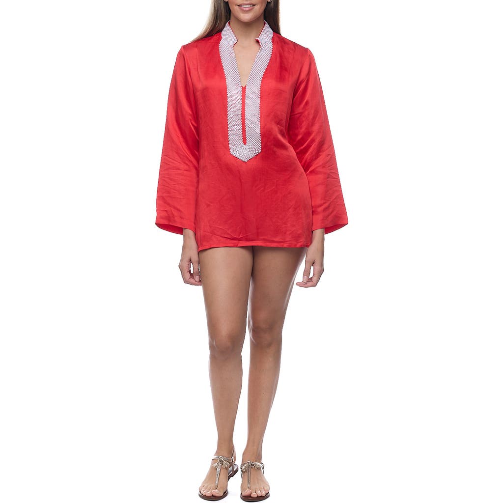Ranee's Ranees Embellished Long Sleeve Tunic In Red