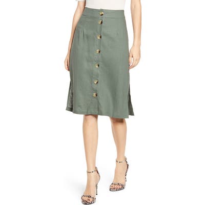 Vero Moda Button Front Linen Blend Skirt, Green