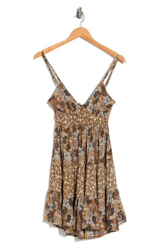 Angie Patchwork Floral Dress In Brown