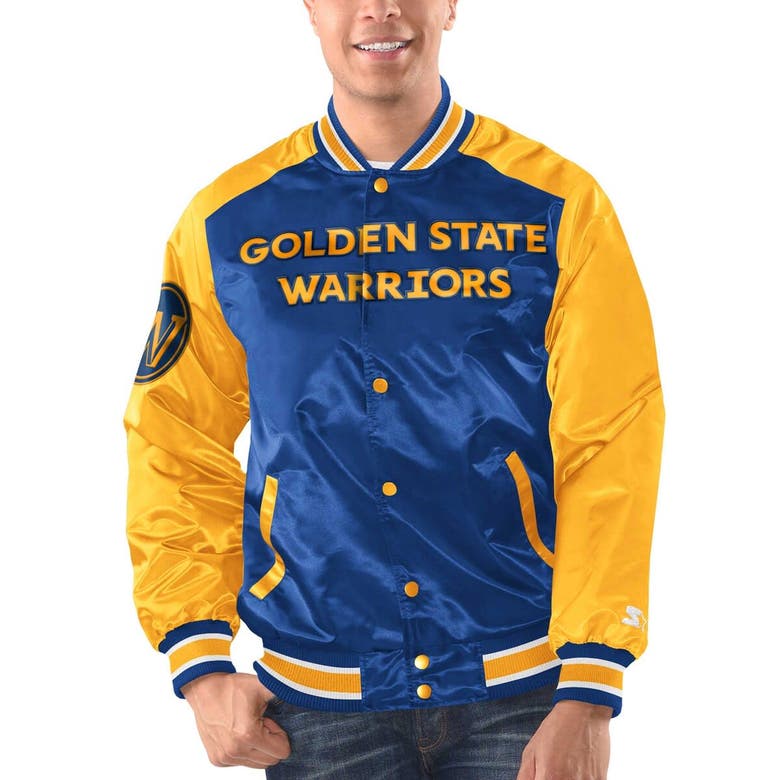 Shop Starter Royal/gold Golden State Warriors Renegade Satin Full-snap Varsity Jacket