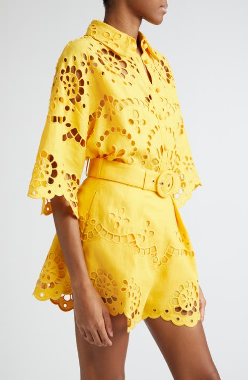 Shop Zimmermann Pop Embroidered Linen Eyelet Shirt In Mango