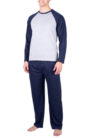 Sleephero Raglan Long Sleeve T-shirt & Pants 2-piece Pajama Set In Light Grey W/charcoal Grey