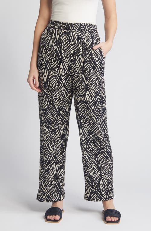 Peonos Abstract Print Ankle Straight Leg Pants in Black