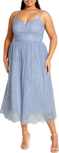 Serena Lace Tulle Fit Flare Midi Dress