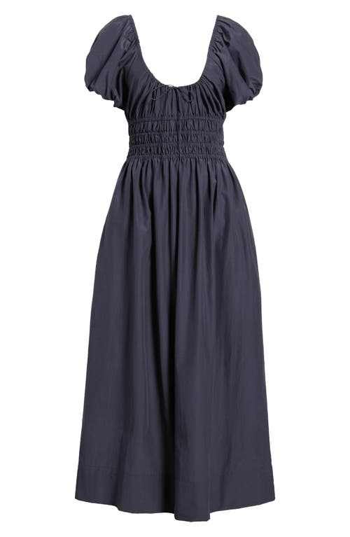 Shop Faithfull The Brand Seine Puff Sleeve Silk & Cotton Dress In Midnight