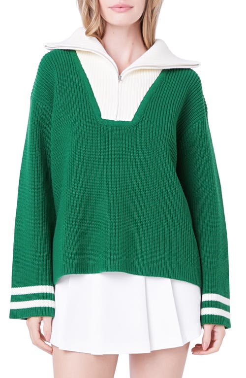 English Factory Colorblock Half-zip Sweater In Green