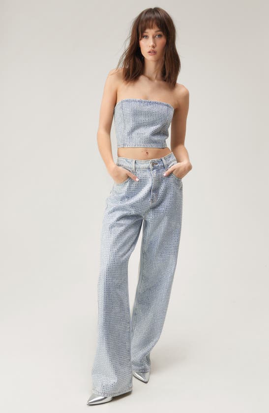 Shop Nasty Gal Embellished Relaxed Wide Leg Jeans In Light Wash
