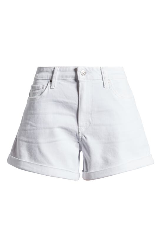 Shop Paige Dylan Cuff Denim Shorts In Lived In Crisp White