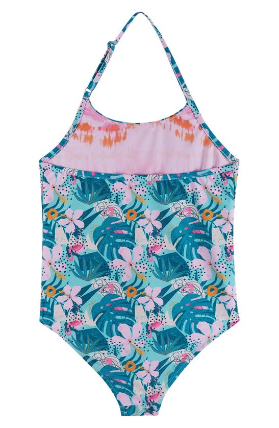 Andy & Evan Kids' Halter Reversible One-piece Swimsuit In Aqua Floral ...