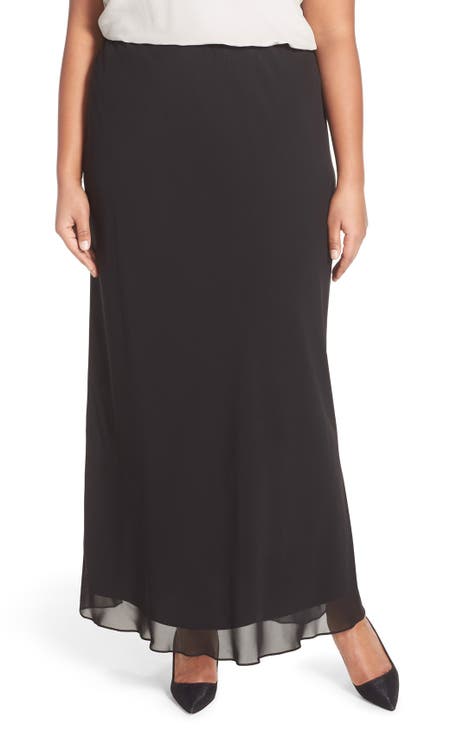 Cathalem Plus Size Skirts for Women Hidden Elasticized Waistband A Line  Long Skirt,Black XL