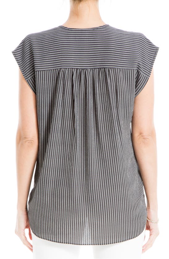 Max Studio Cap Sleeve High-low Blouse In Black/ Ivory Polka Stripe