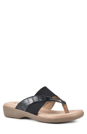 Shop Cliffs By White Mountain Bumble Embossed Faux Leather Sandal In Black/croco/smooth
